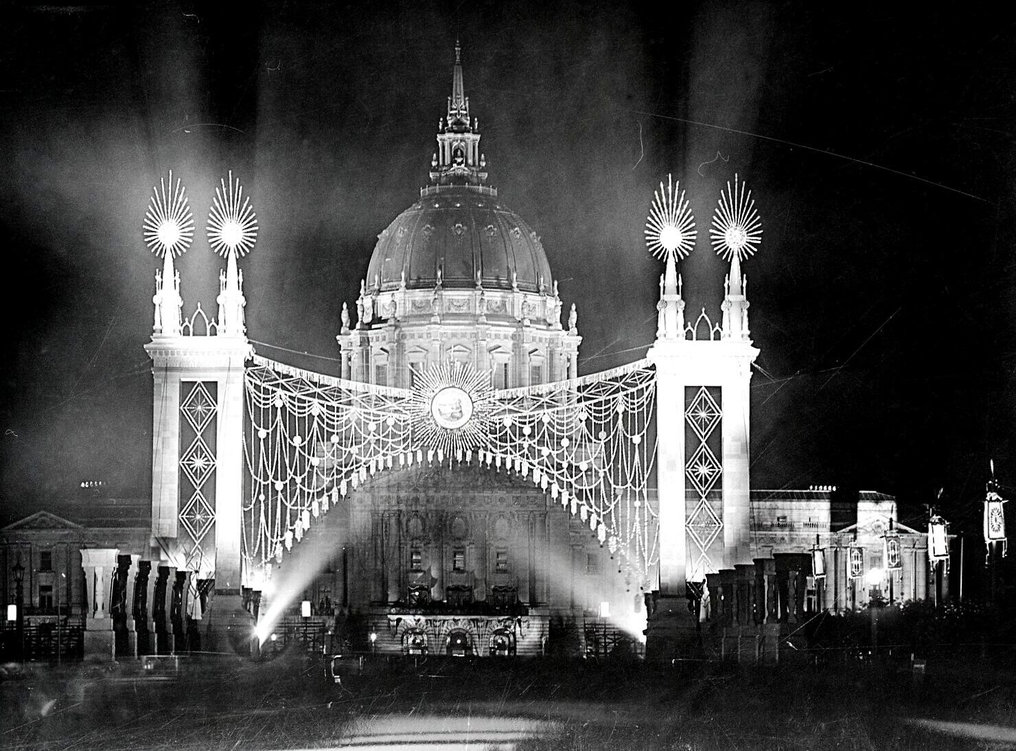 1925 SAN FRANCISCO CITY HALL ILLUMINATED@NIGHT DIAMOND JUBILEE ARCHWAY~NEGATIVE