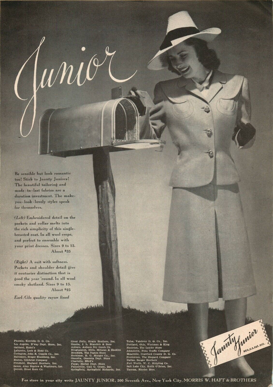 1943 Jaunty Juniors, Young Ladies Suits  Vintage Print Ad
