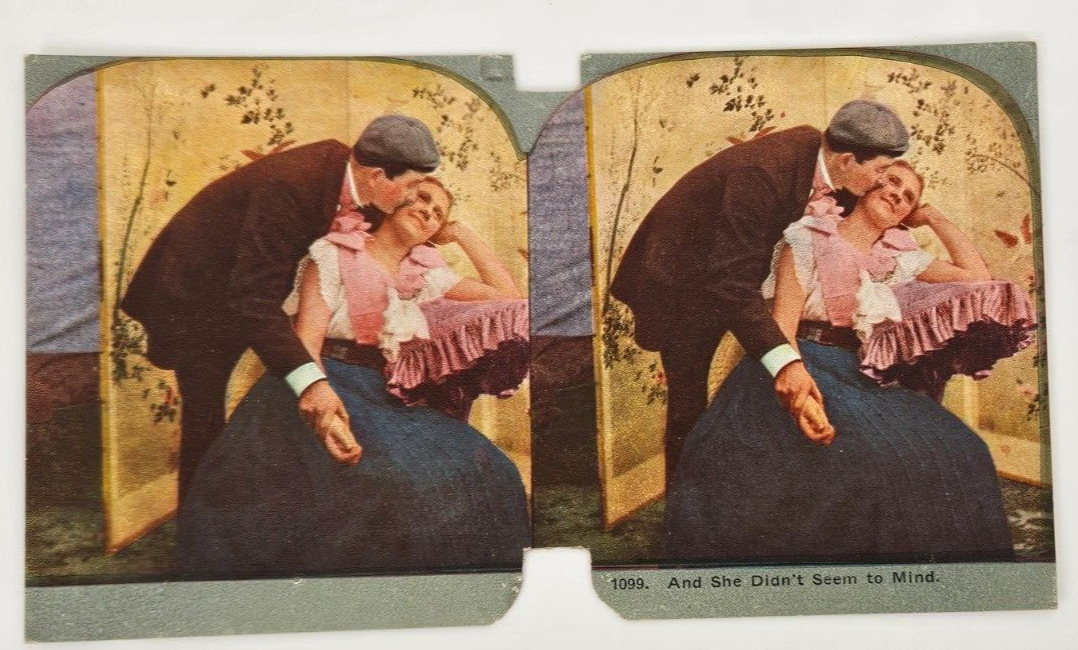Victorian Stereograph Humorous~And She Didn\'t Seem To Mind~Couple~Kiss on Cheek
