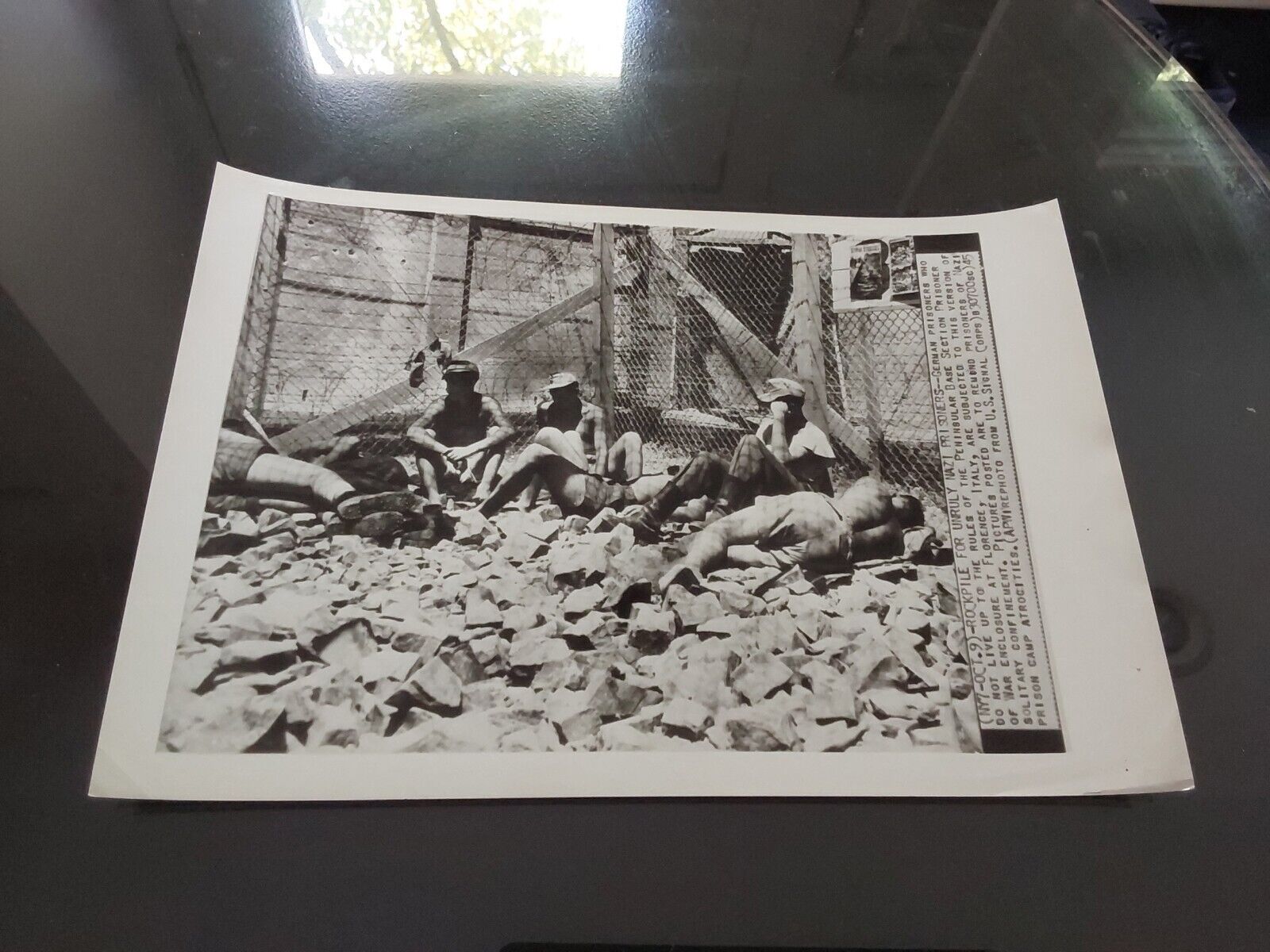 WWII Press Photo 1945 Unruly German Prisoners On Rock Pile Florence Italy WW2