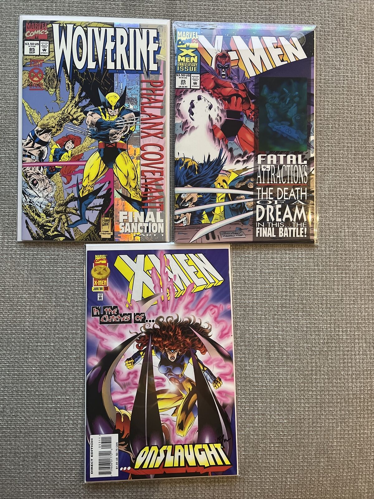 X-MEN #25 Gambit Hologram Marvel 1993 #53 Onslaught Wolverine #85 Adam Kubert