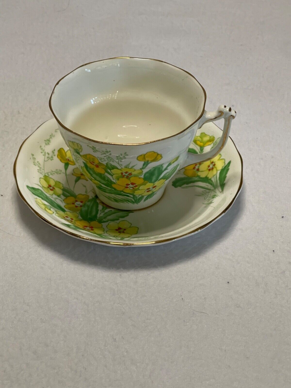 Old Royal Bone China Vintage Teacup & Saucer Set Yellow Floral With Gold Trim