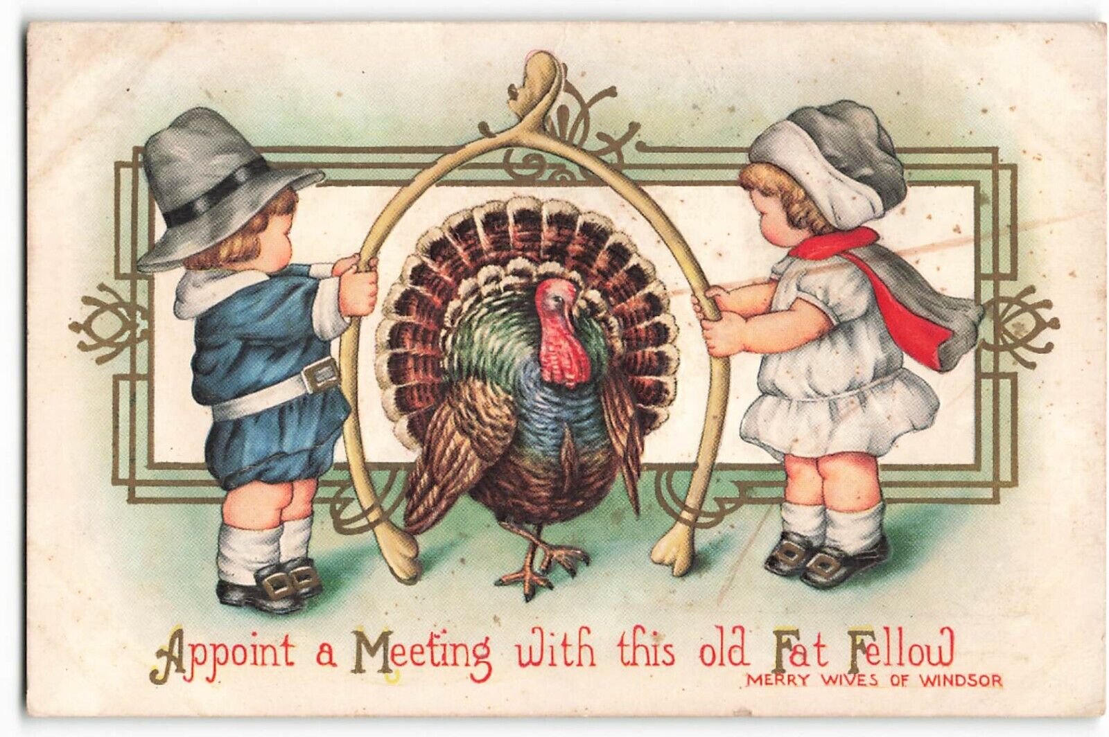 Postcard Merry Wives of Windsor Thanksgiving Embossed Fat Fellow VTG VPC01.