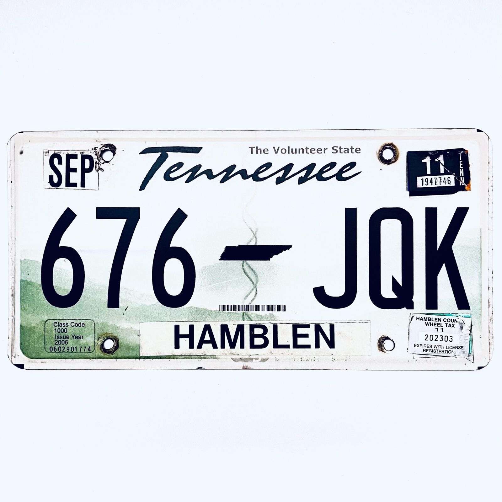 2011 United States Tennessee Hamblen County Passenger License Plate 676 JQK