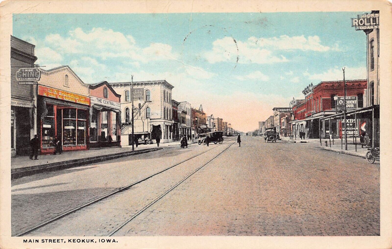 Keokuk Iowa IA Main Street Downtown Early 1900s Trolley Tracks Vtg Postcard B33