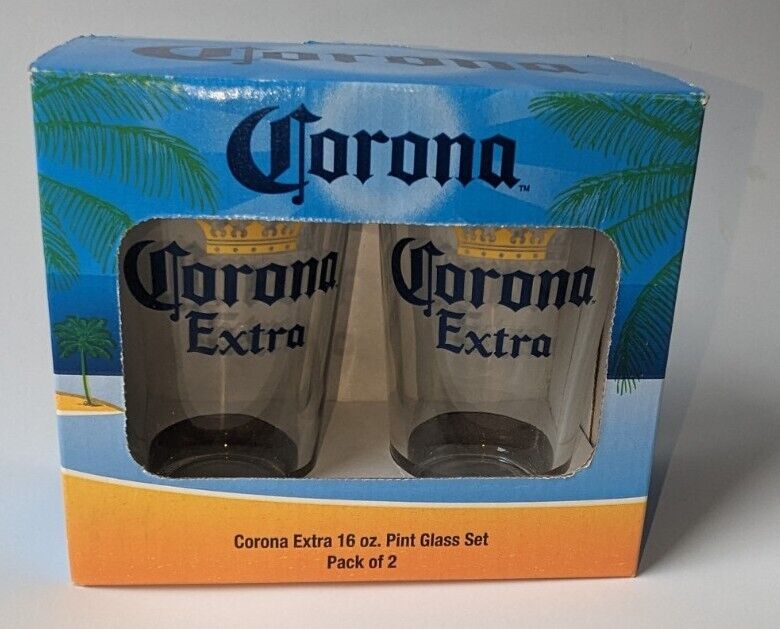NEW Corona Extra (2) 16 Oz Pint Glass Set Made In USA