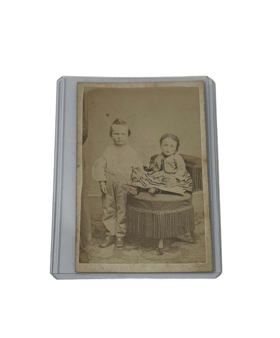 Victorian 1890-1900s Antique Photo of 2 Adorable Children Siblings Cabinet Card