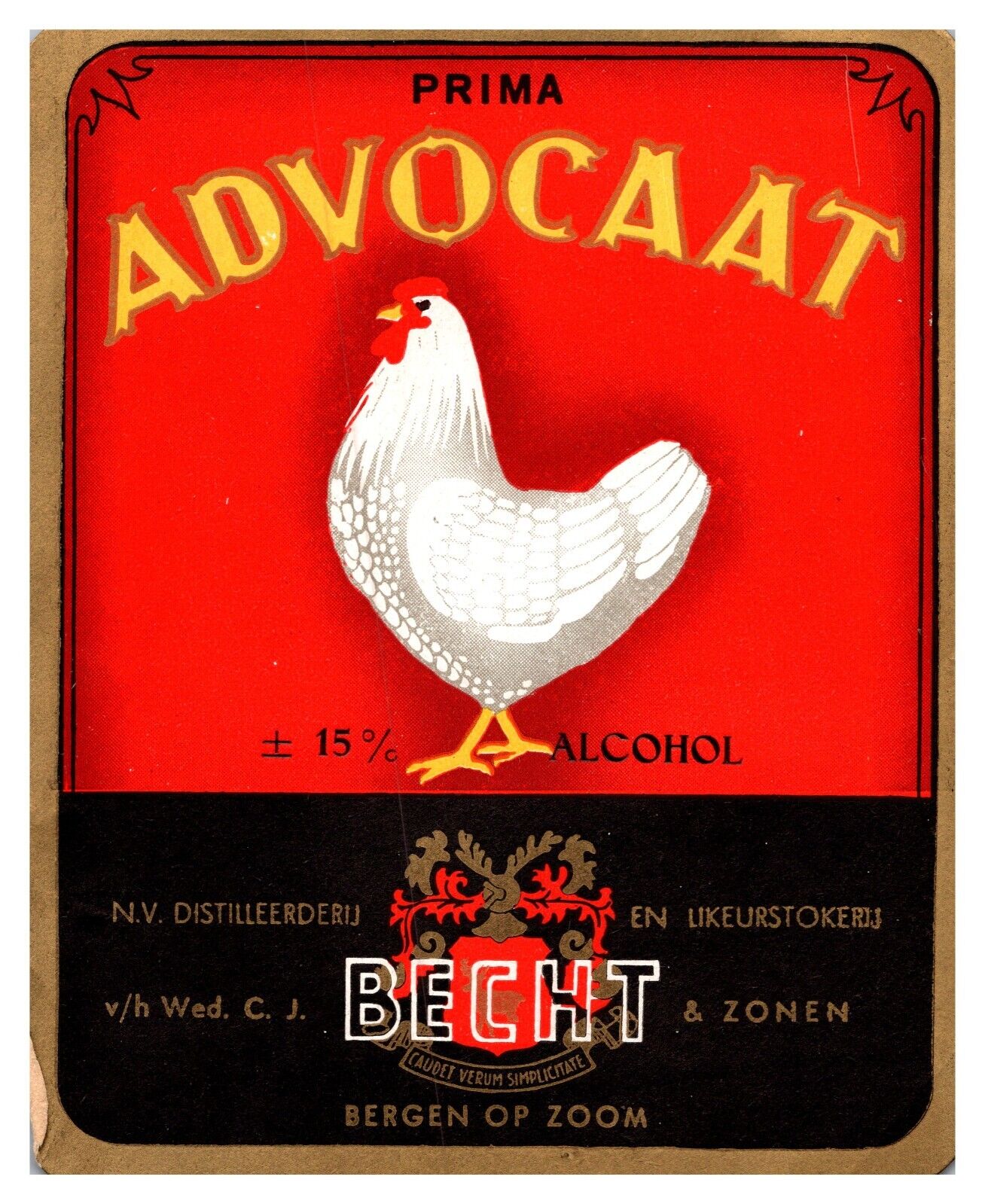 Chicken Farm Advocaat BECHT BERGEN Rare Vintage Alcohol Label -