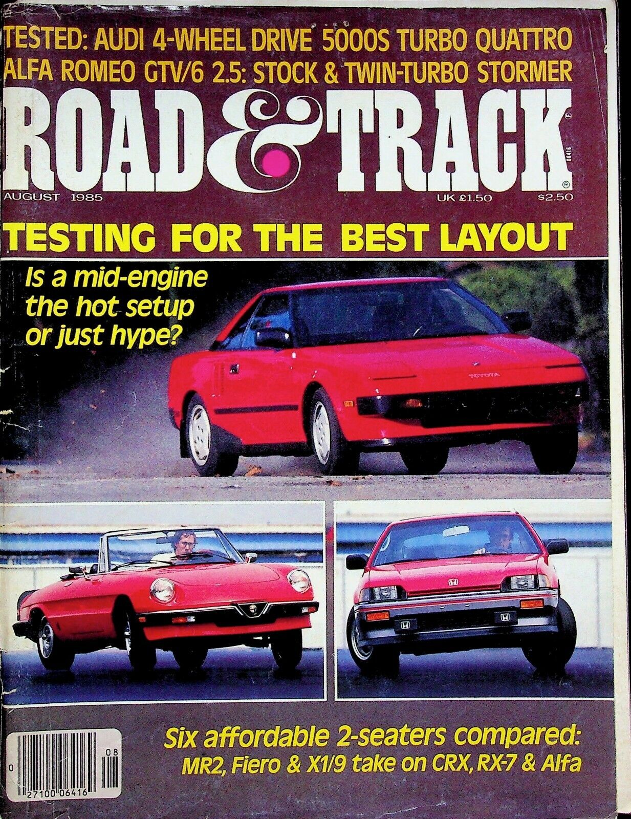 SIX AFFORDABLE 2-SEATERS - ROAD AND DRIVER, AUGUST 1985 VOLUME 36. # 12 VINTAGE