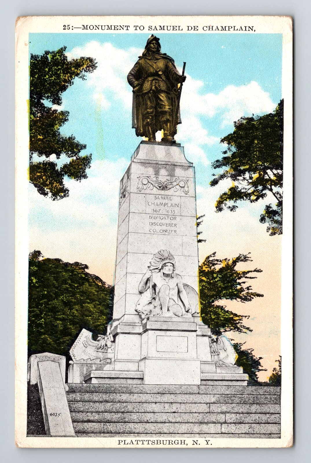 Plattsburgh NY-New York, Monument to Samuel De Champlain Vintage Postcard