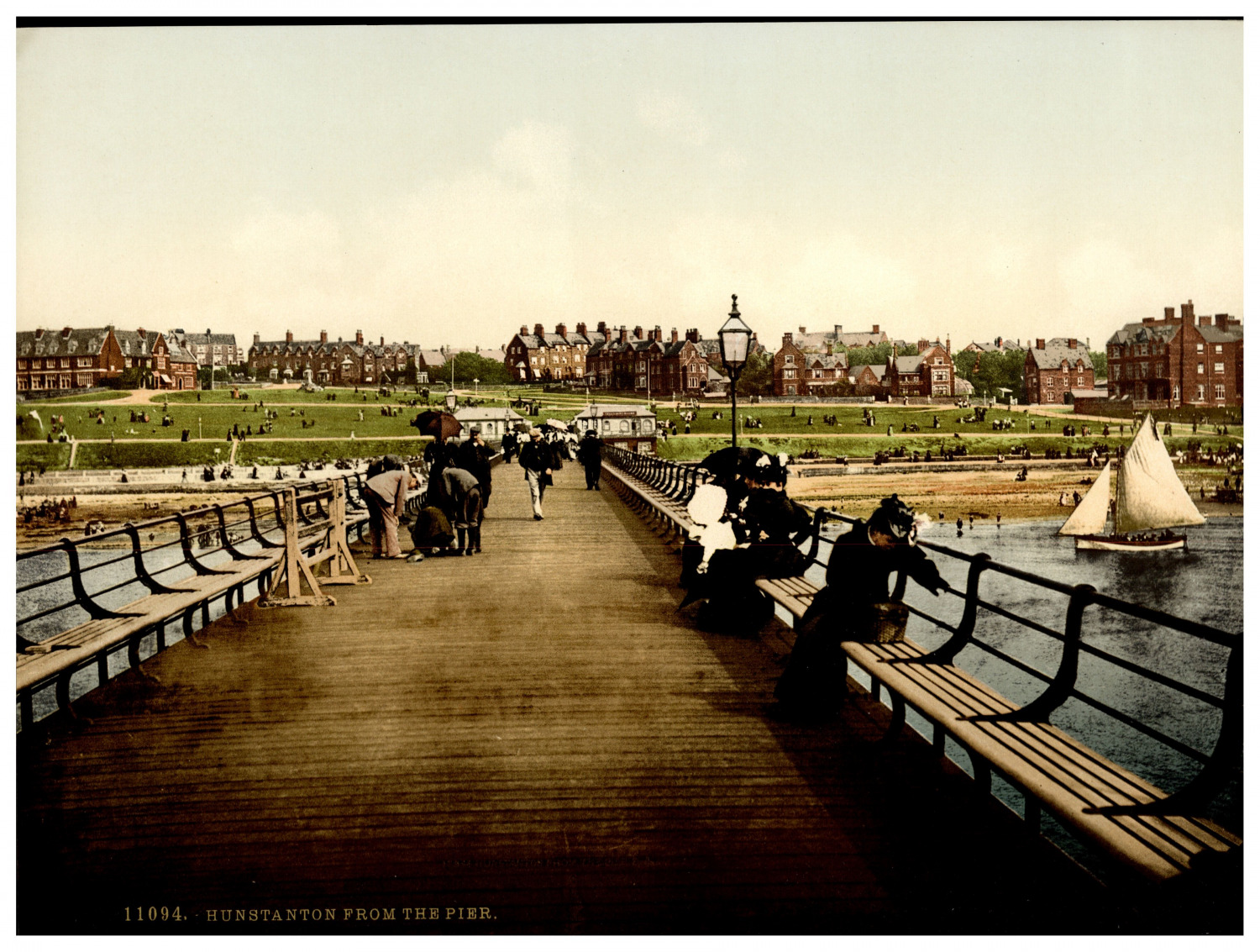 England. Hunstanton from the Pier. Vintage Photochrome by P.Z, Photochrome Zuri