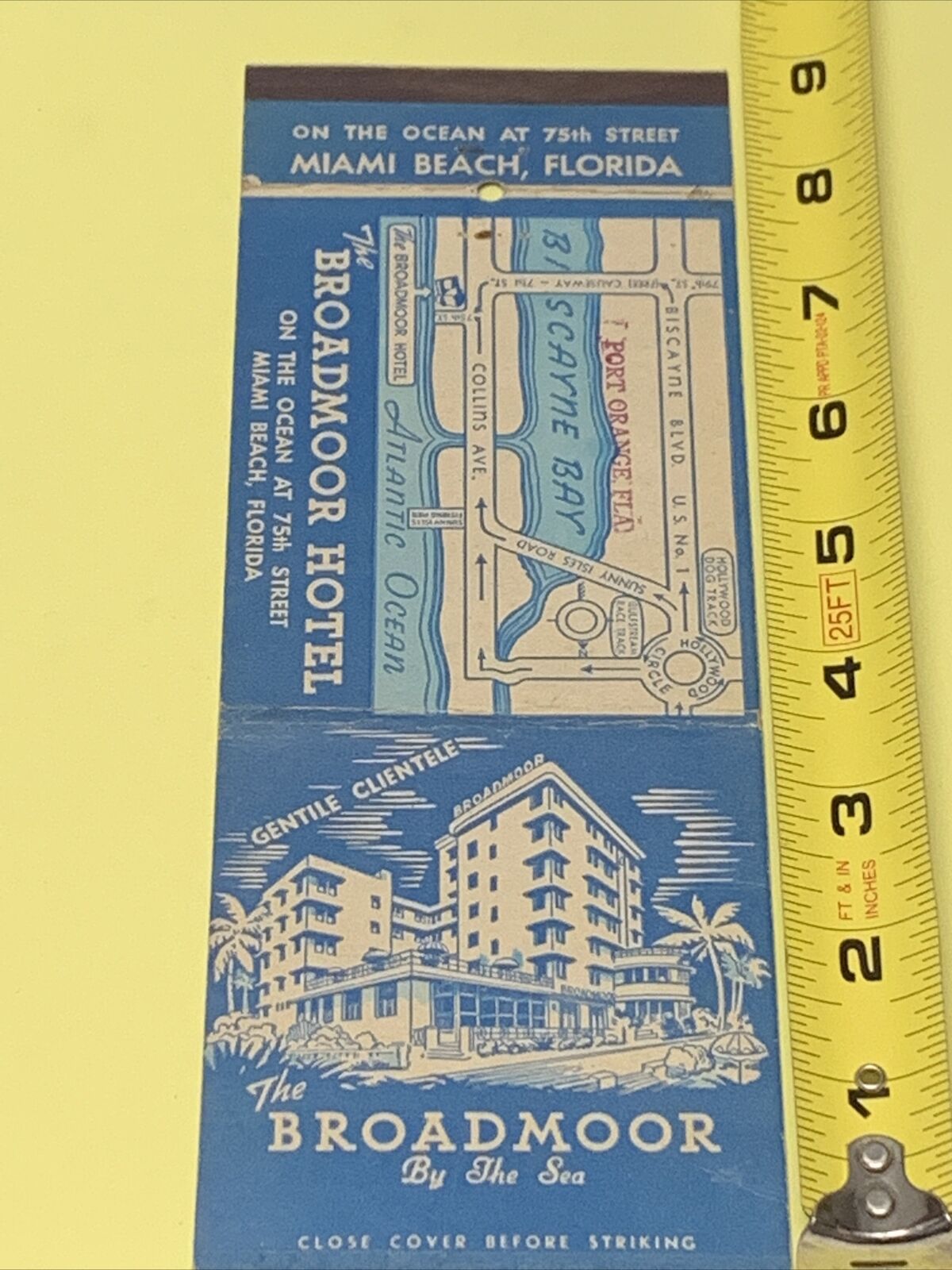 Vintage Giant Matchbook Cover   The Broadmore Hotel  Miami Beach,Fl gmg 9x3 1/4