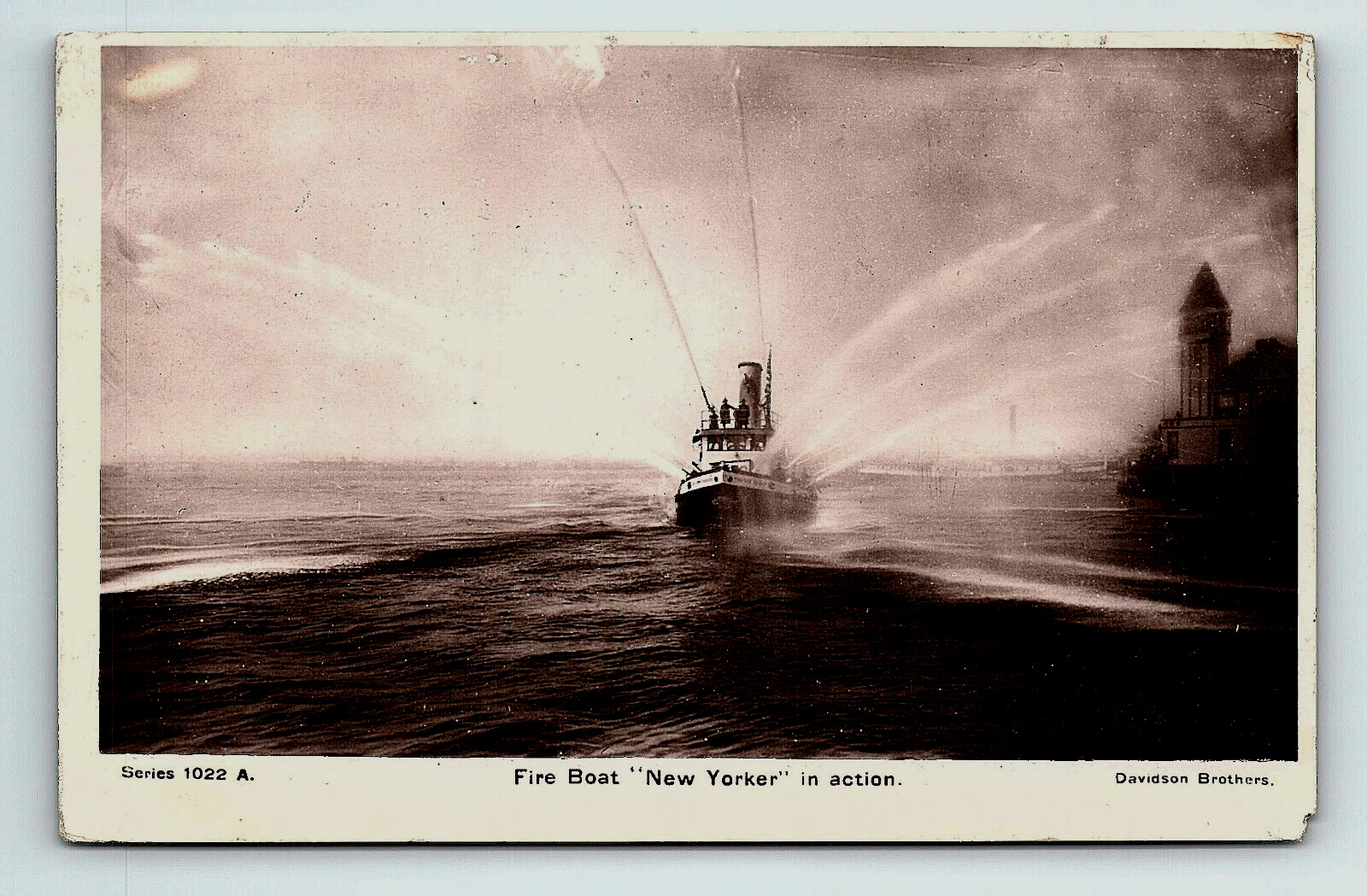 New York Fireboat New Yorker Postcard RPPC Original Davidson Bros    pc87