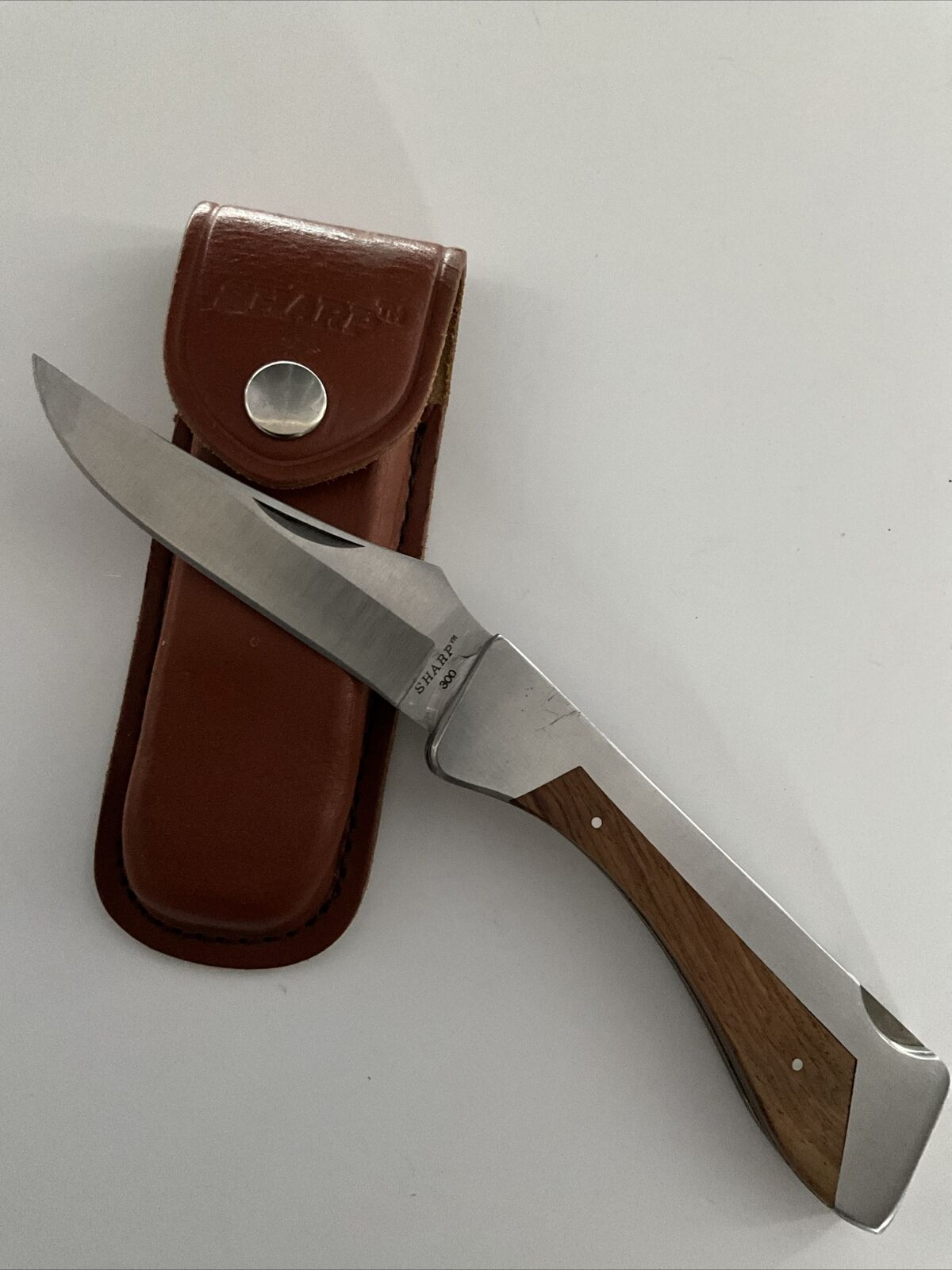 Vintage SHARP 300 Lockback Stainless Handle Folding Pocket Knife Japan -sheath