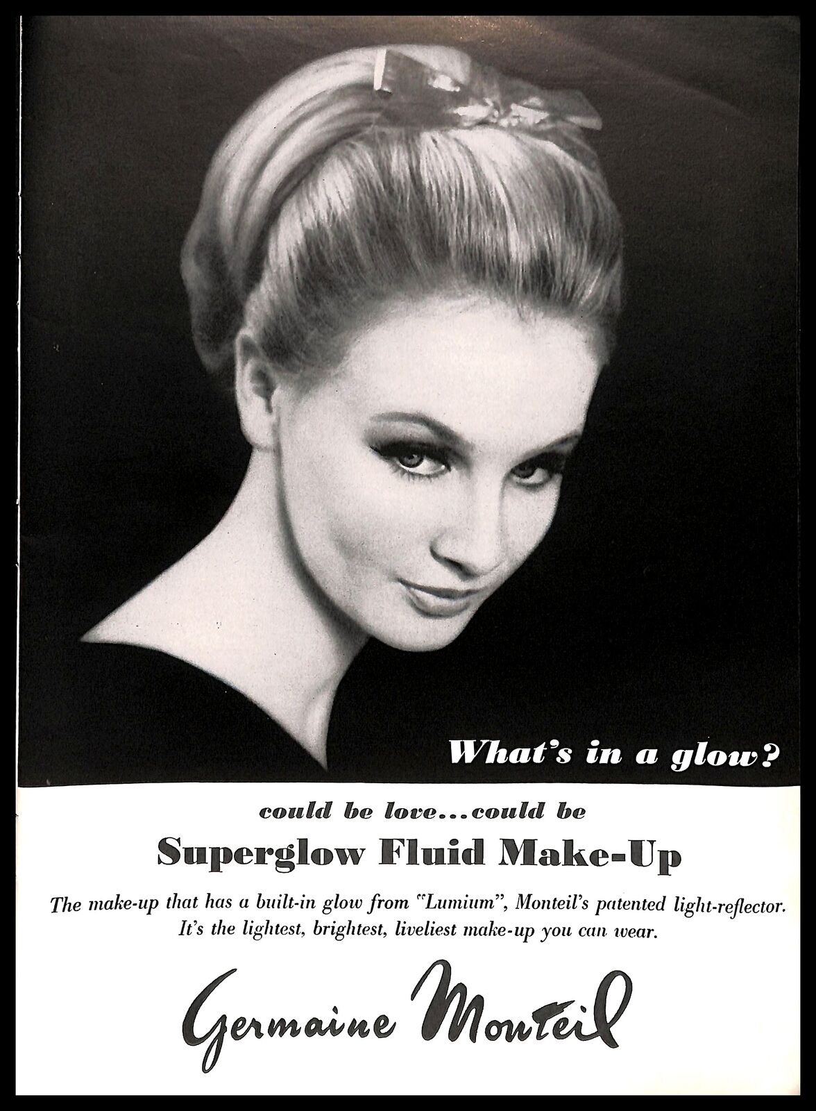 1965 Germaine Monteil Superglow Makeup Vintage PRINT AD Lumium Woman Glow