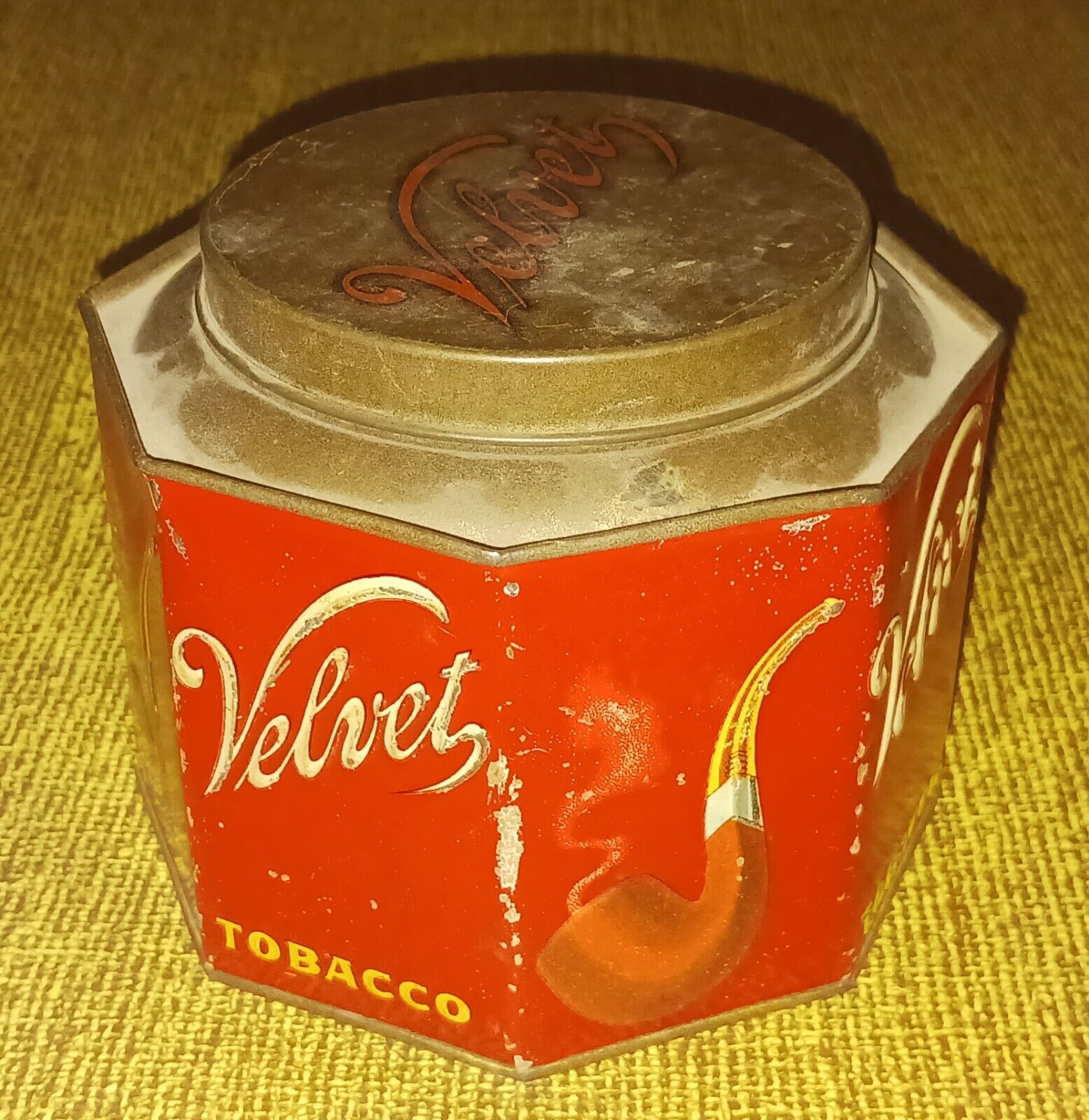 Vintage VELVET Tobacco Tin Can Octagon