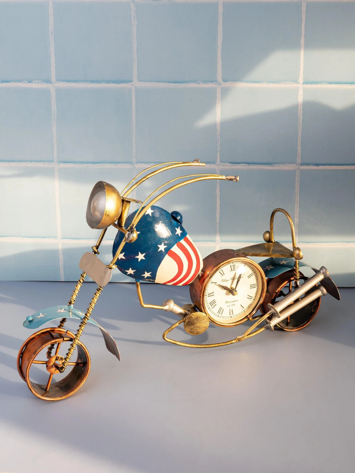 Metal Crafted Bike with Clock Decorative Showpiece - 20 inches