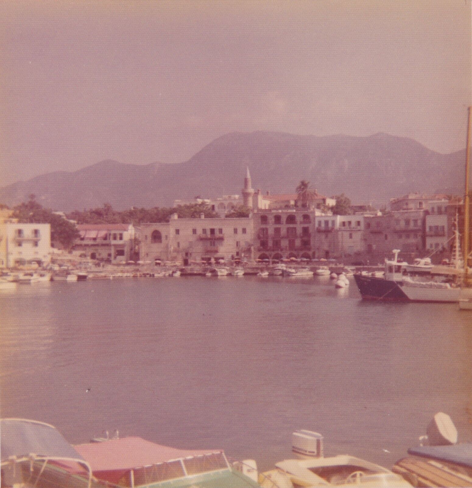 Vintage 1970s Found Photo - Beautiful View Of Harbor Boat Port Village In Greece