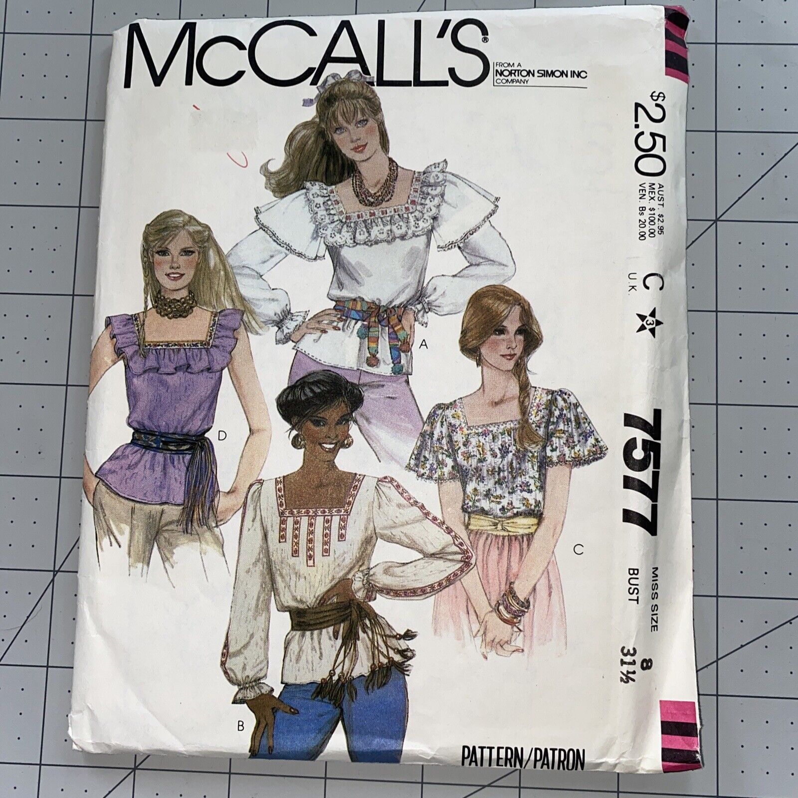McCall\'s 7577 Square Neckline Tops Pattern - Size 8 - Vintage/Retro/Boho - CUT