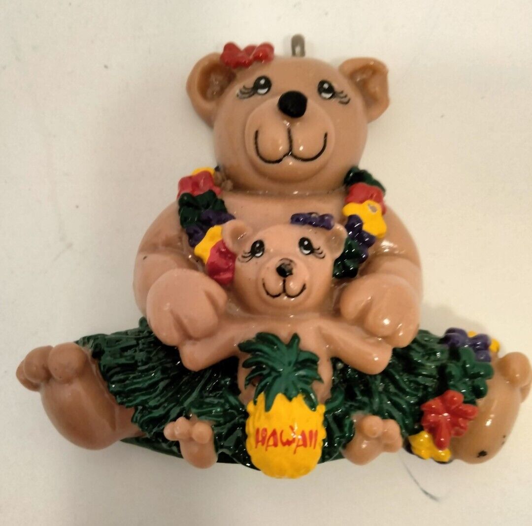 Joseph K Hawaiian Christmas Ornament Bear mom and baby Hulu lei Vintage