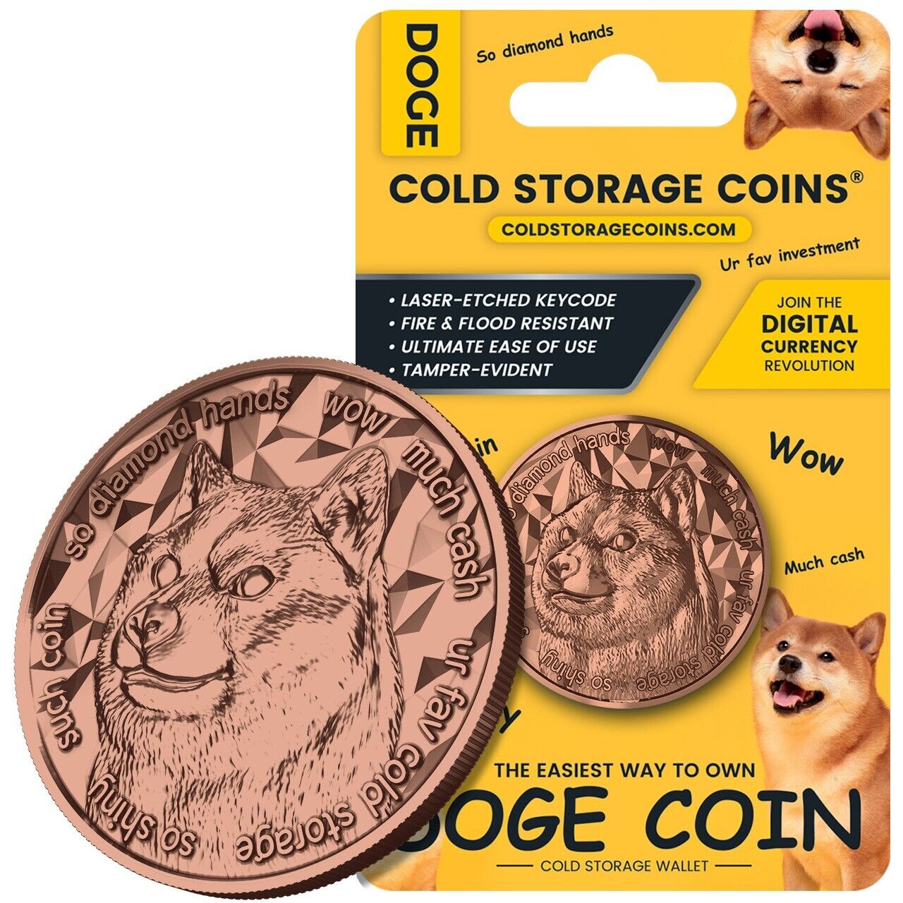Dogecoin Cold Storage Wallet - Unhackable Pure Copper Collectible Coin DOGE