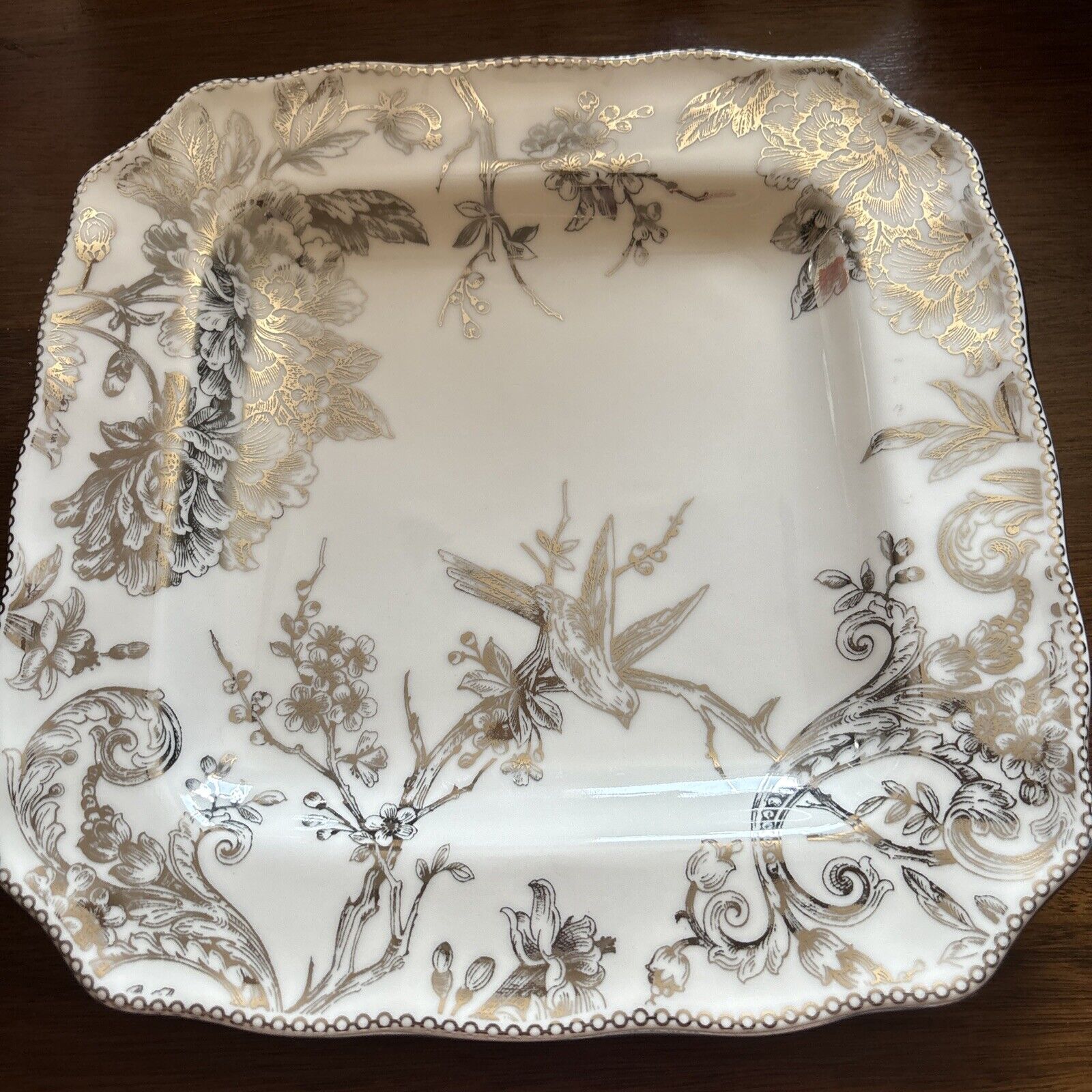 222 Fifth Adelaide Grey and White Square Dinner Plate