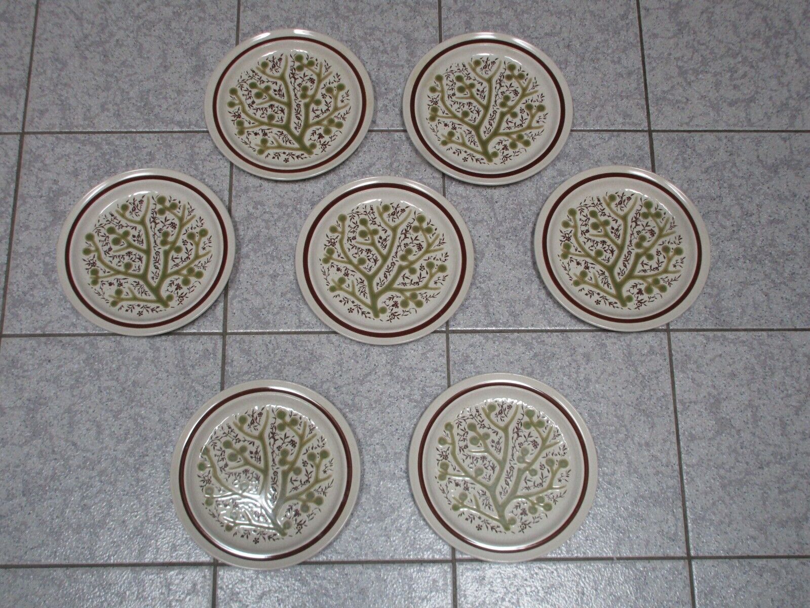 Noritake Primastone Green Tree Dinner Plate - Vintage - Large Set of 7 Retro