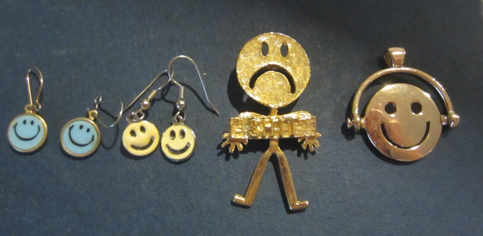 Vintage smiley face lot earrings pins