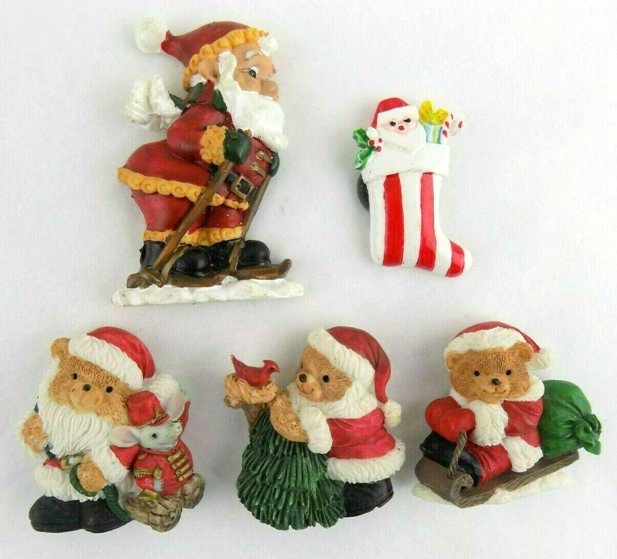 Lot Of 5 Christmas Refrigerator Magnets Santa Stocking Teddy Bears Resin Rubber