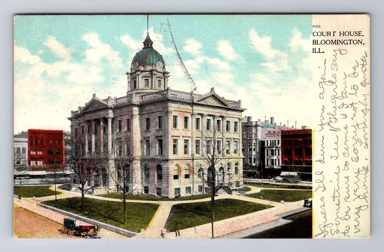 Bloomington IL-Illinois, Court House, Antique Vintage Souvenir Postcard