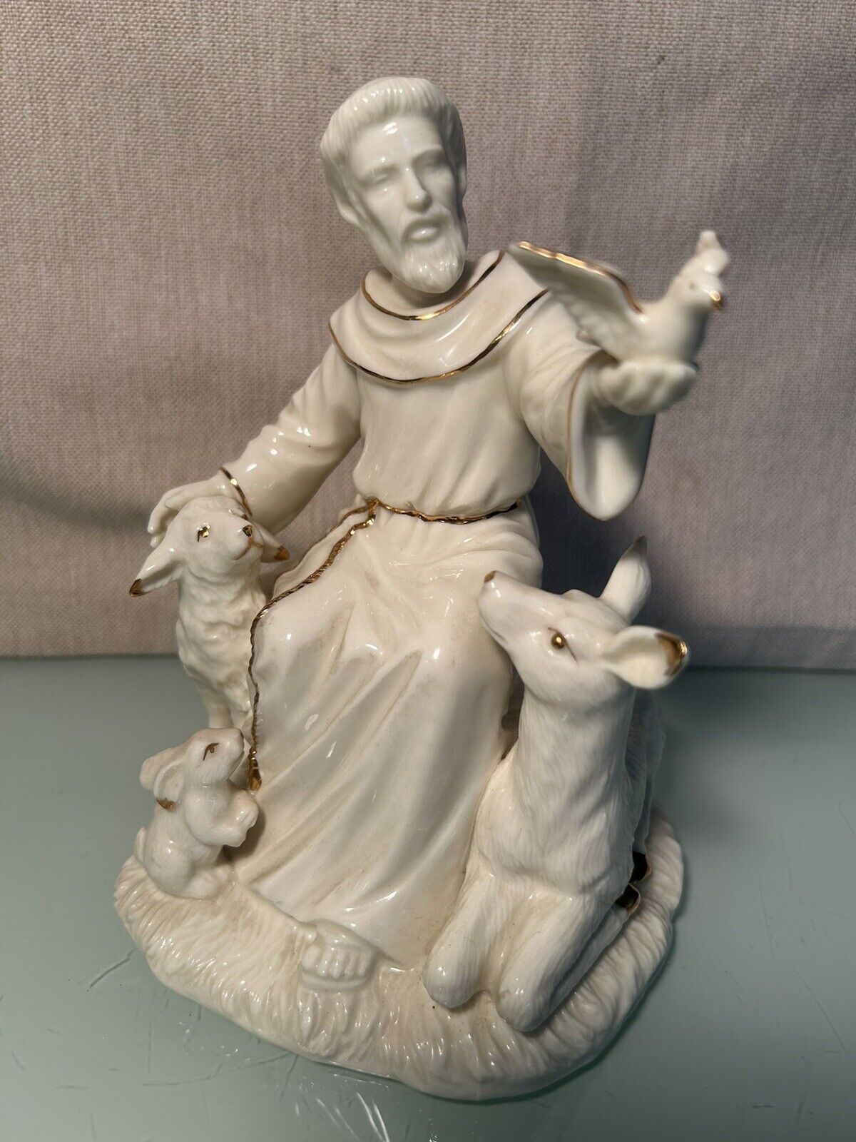Vintage 1998 Lefton Porcelain St Francis of Assisi Music Box With Gold Trimming