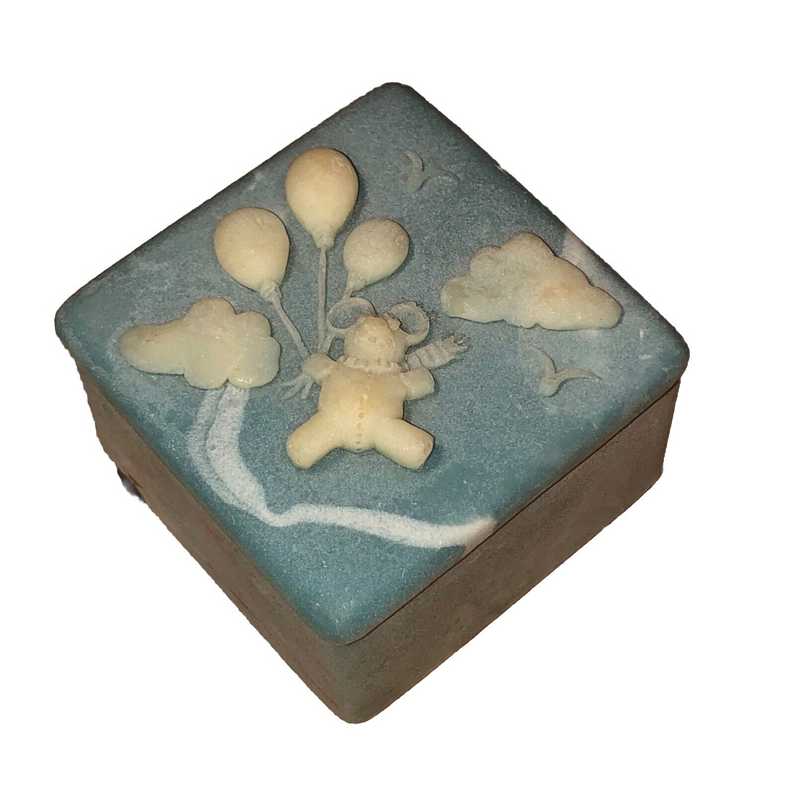 VTG Teddy Bear Blue Incolay Stone Soapstone Jewelry Trinket Box Design Gifts #2
