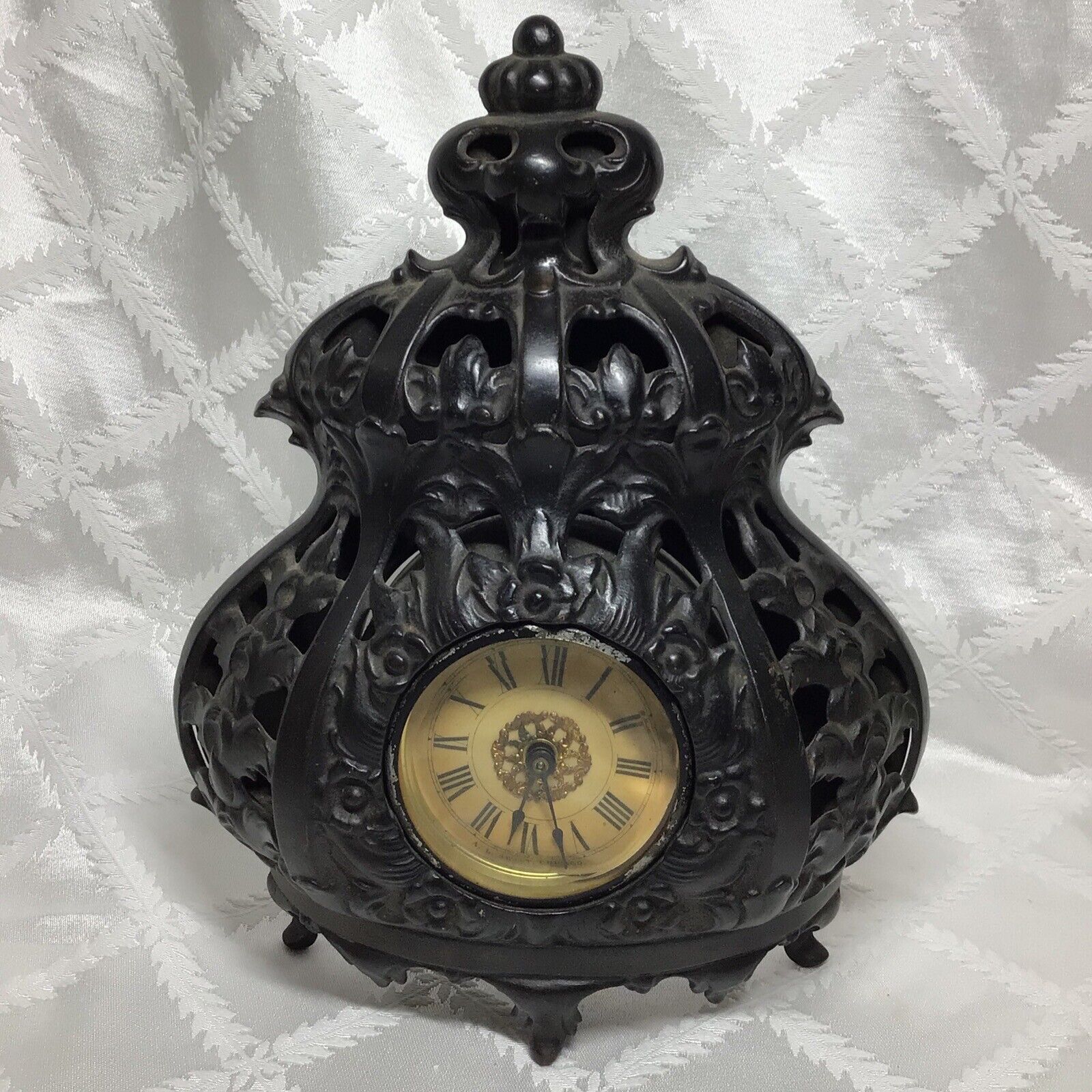 Antique 1800’s Deemer Cast Iron Stove Alarm Clock A L Swift 10” Works   No Bell