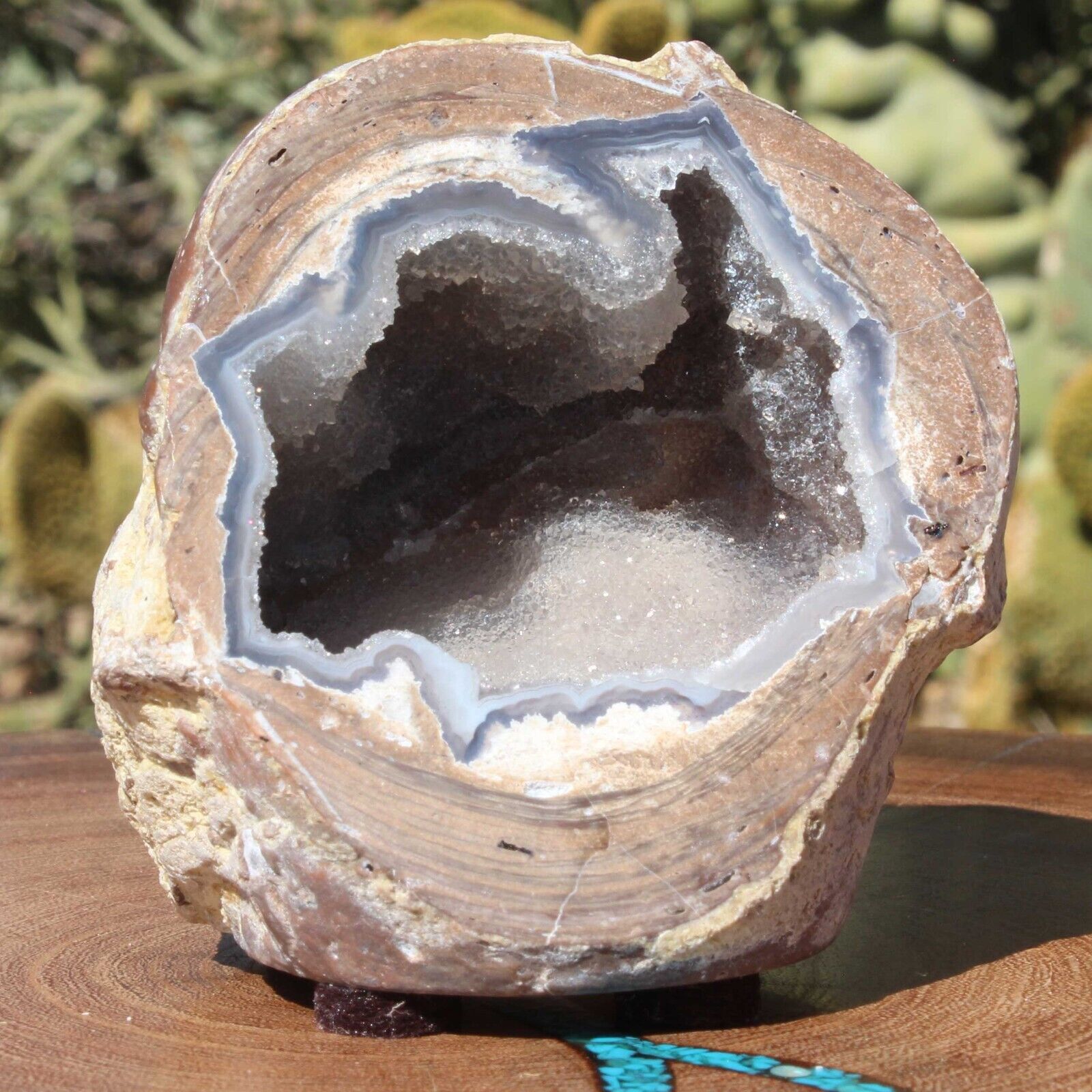 Dugway Geode Wide Chamber Light Blue Druzy Crystals Juab Utah Felt Feet