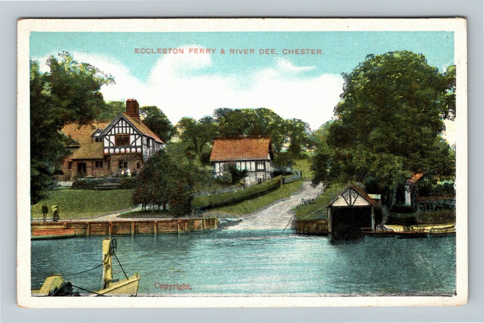 Chester UK-United Kingdom, Eccleston Ferry, River Dee, Vintage Postcard