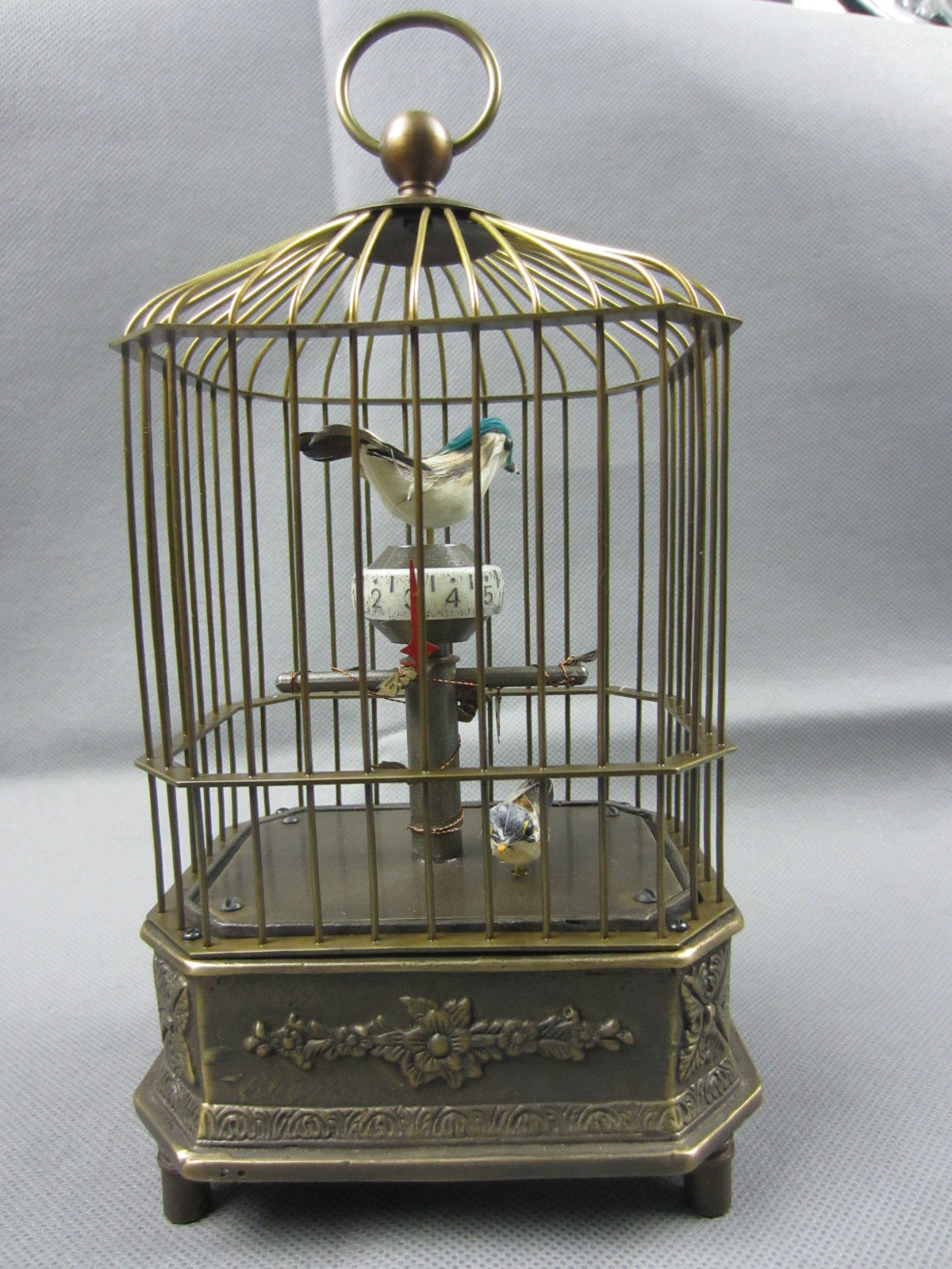 Collectible Decorated Old Handwork Copper The bird Mechanical Table Clock