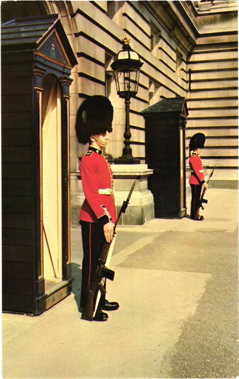 London England Irish Guards On Sentry Duty at Buckingham Palace Postcard