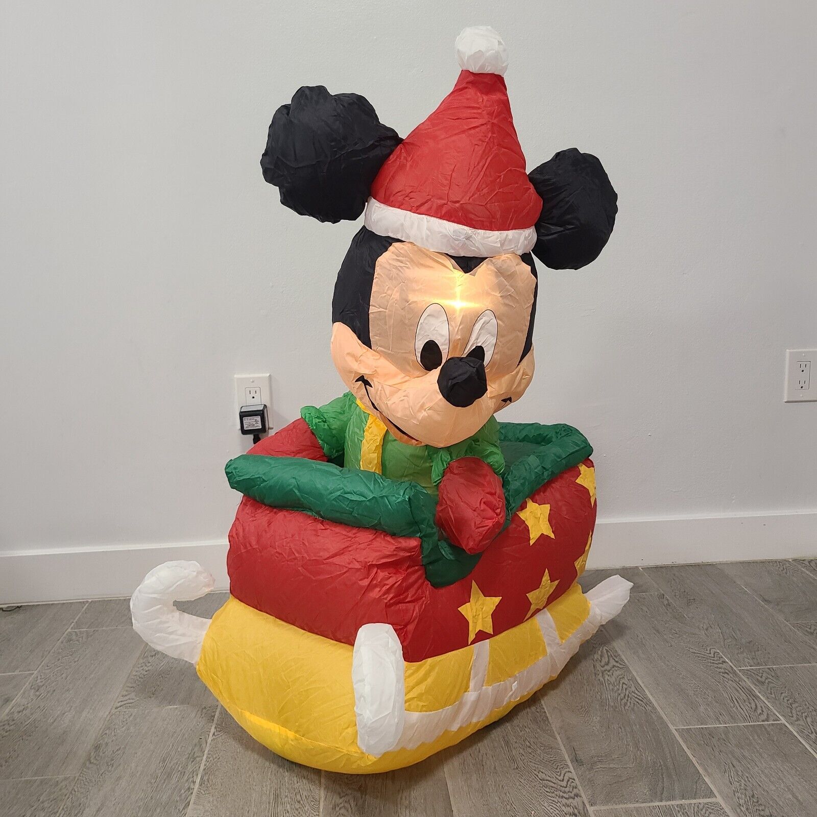 Disney Mickey Mouse Christmas Sleigh 4 Foot Airblown Inflatable Gemmy 2010 RARE