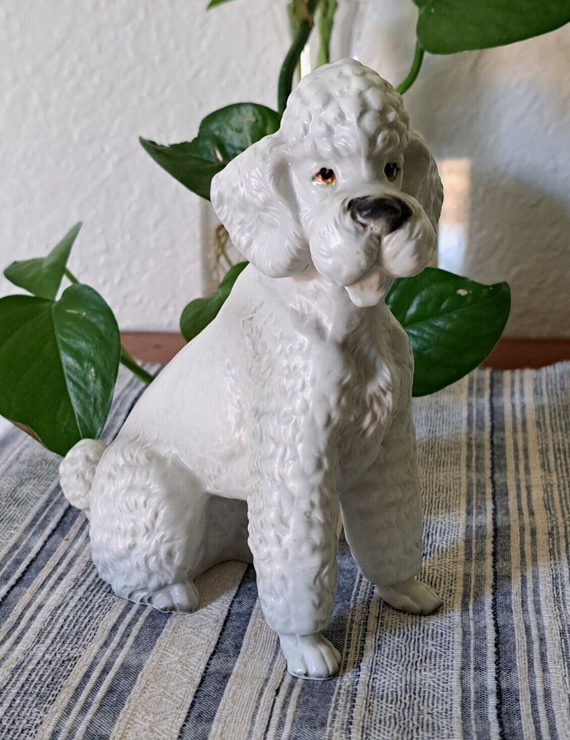 Vintage Mid Century White Ceramic Standard Poodle Sitting 6\