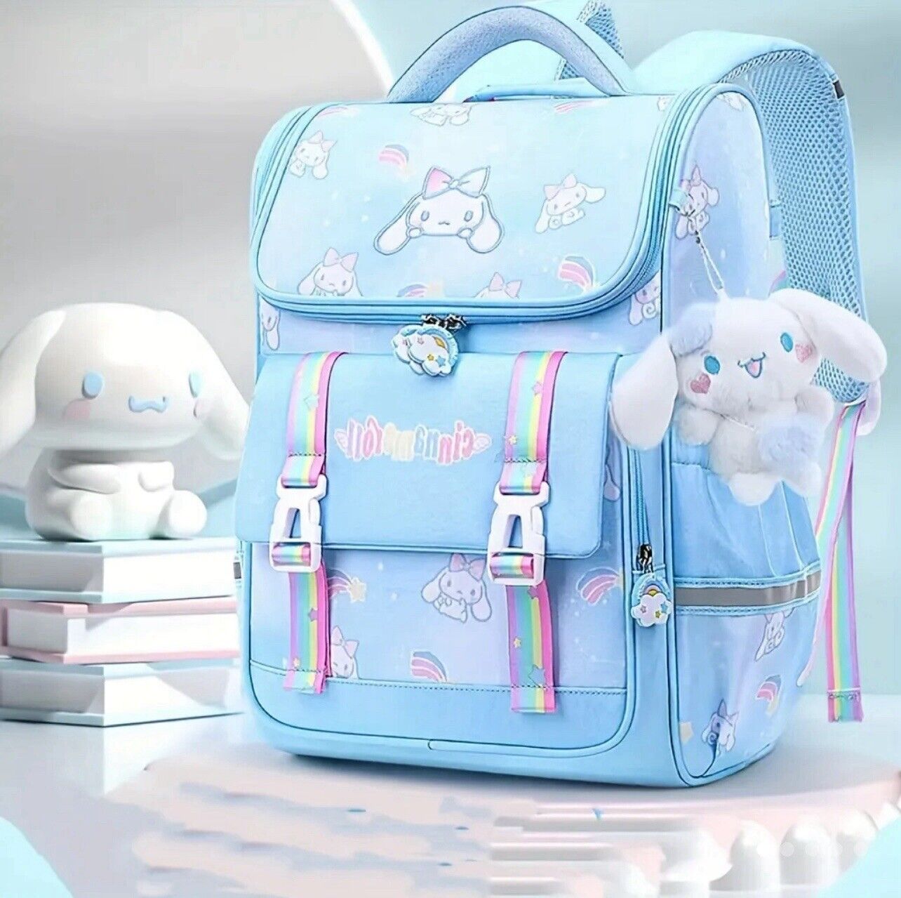 Sanrio Cinnamoroll Patterned BackPack Bag Blue Back To School  W Charm Durable