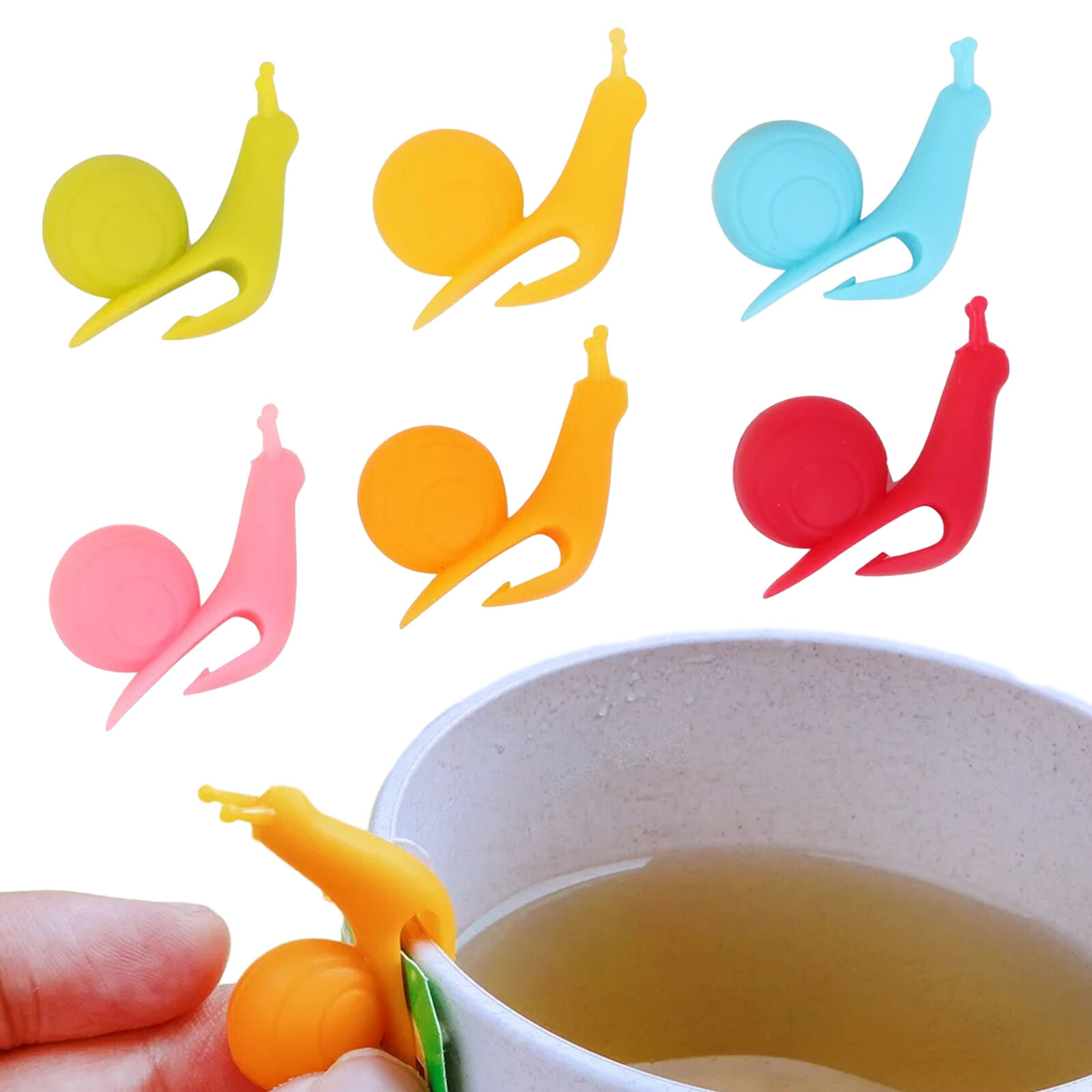 Mug Tea Bag Holder 6pcs Cute Snail Shape Silicone Clip Drink Marker Waterproof
