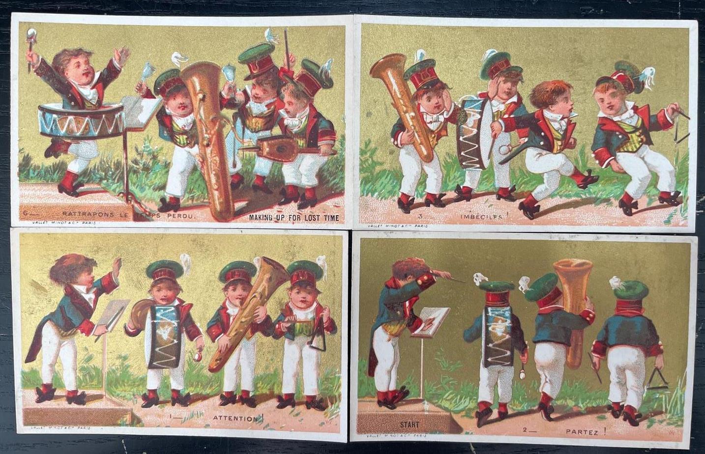 1880's S/4 MUSICIANS*BAND*VALLET MINOT & CO PARIS*STOCK VICTORIAN TRADE CARDS