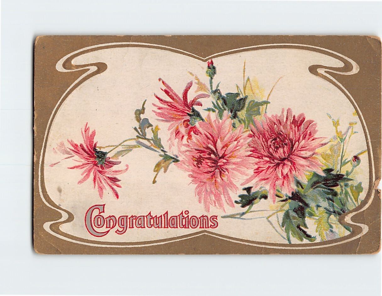 Postcard Congratulations Floral Design Embossed Card