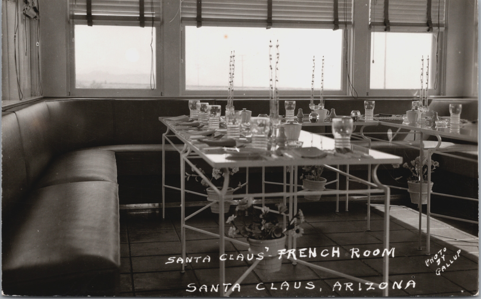 RPPC Mohave Desert Christmas Santa Claus Arizona Town French Dining c1940\'s UNP