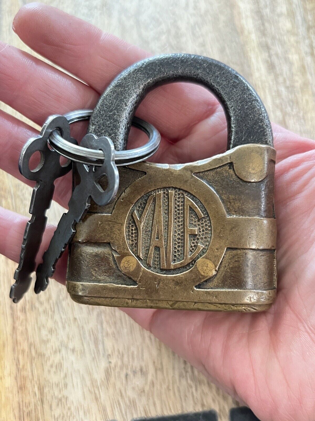 Antique Early Yale Brass Padlock With Two Keys Rare