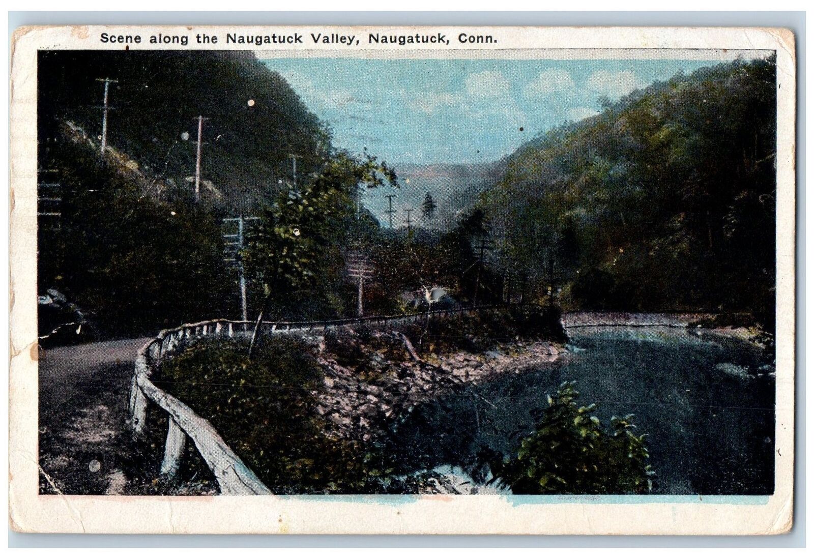 Naugatuck Connecticut CT Postcard Scene Along The Naugatuck Valley Scene 1917