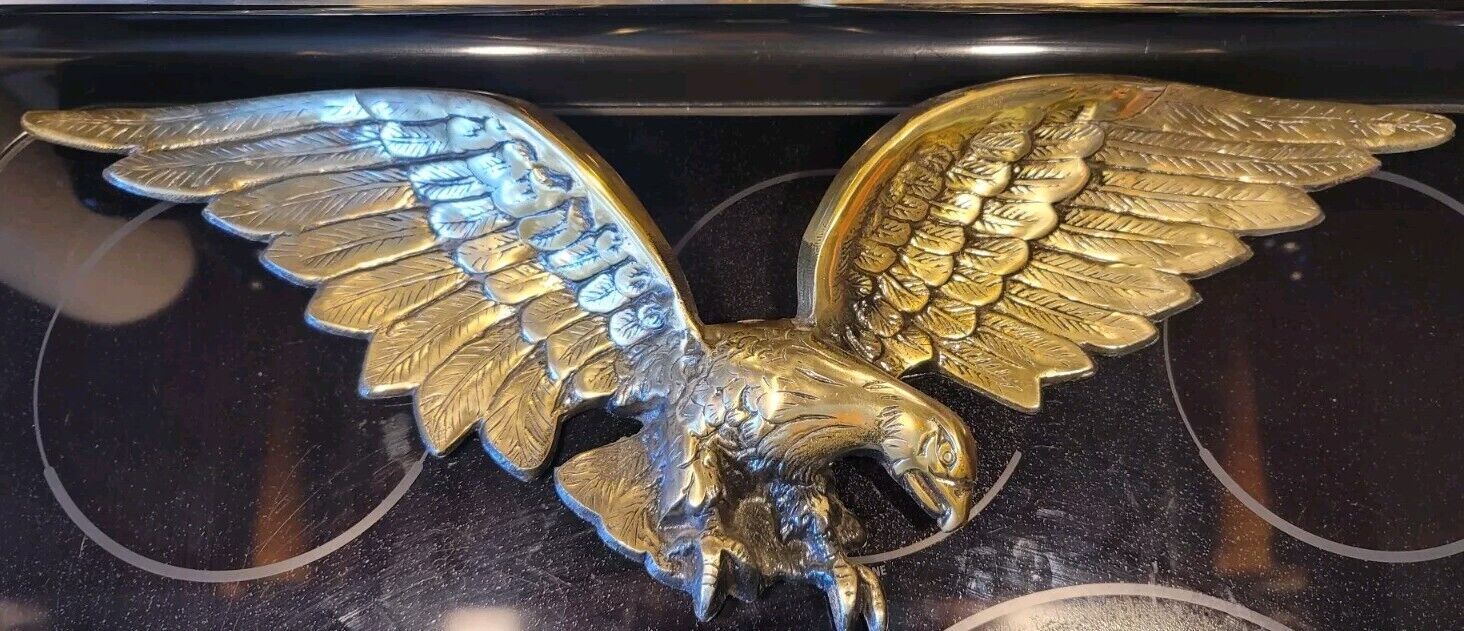 Vtg 3D Eagle Wall Sculpture Cast Aluminum Polished Brass 25” Made In Japan