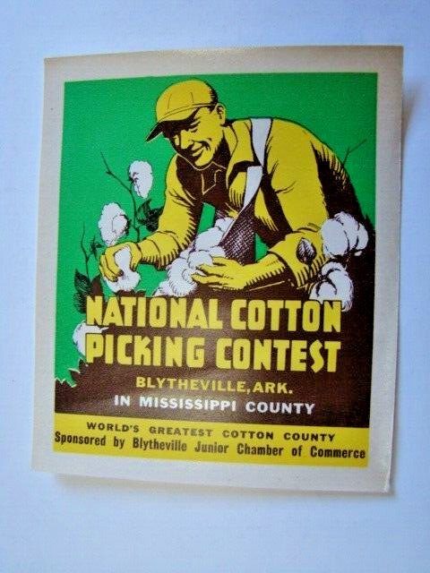 Vintage National Cotton Picking Contest Blytheville Arkansas AR Decal