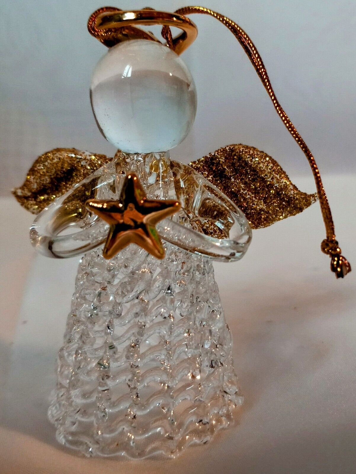 2002 Avon Spun Glass Angel With Gold Star Ornament 3\