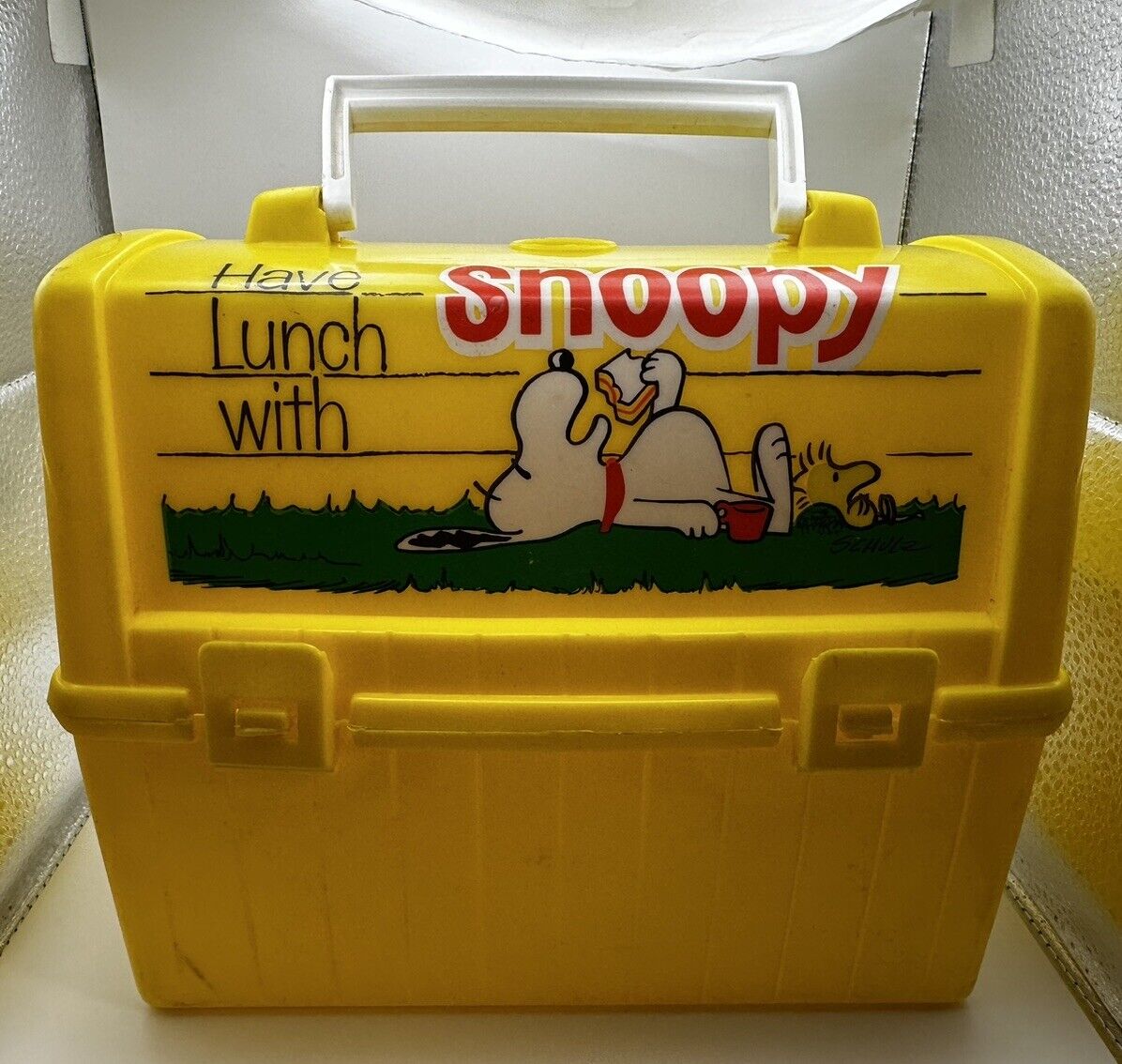 VINTAGE 1980’s GO TO SCHOOL HAVE LUNCH With Snoopy Plastic LUNCHBOX With Thermos
